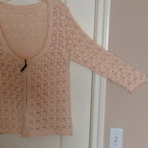 Zara Knit Women's Size L Crochet Cotton Blend Cardigan Peach Cottage Core - Picture 4 of 8